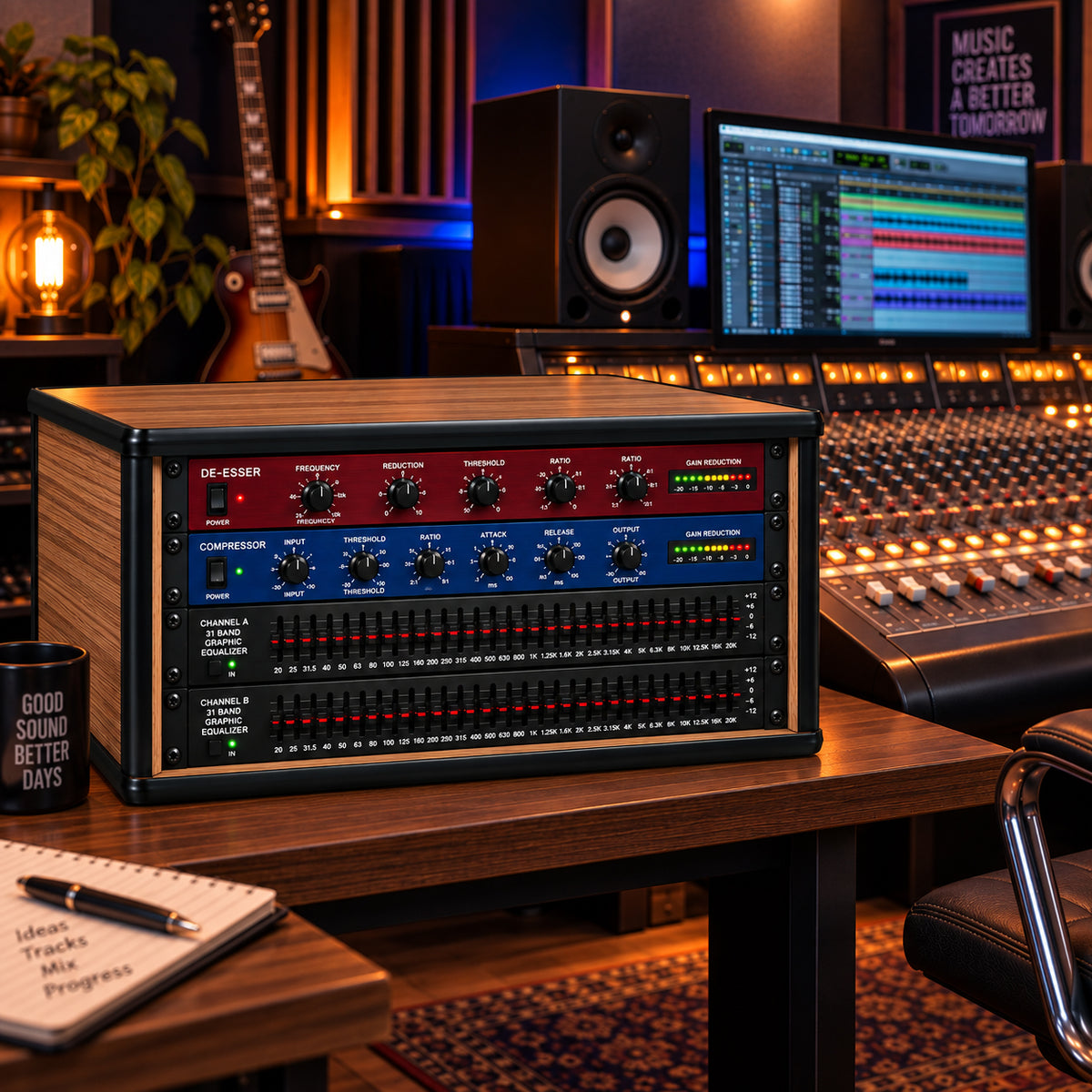4U 19" Pro Audio Rack Made from Driftwood Laminate Wood