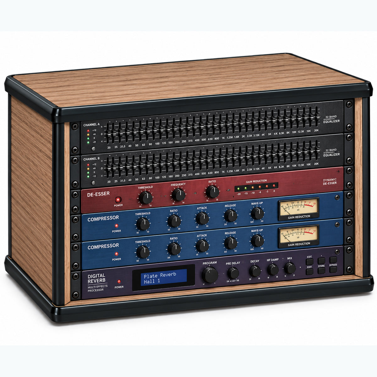 6U 19" Pro Audio Rack Made from Driftwood Laminate Wood